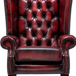 Chesterfield Extra High Back Wing Chair in Antique Oxblood Leather