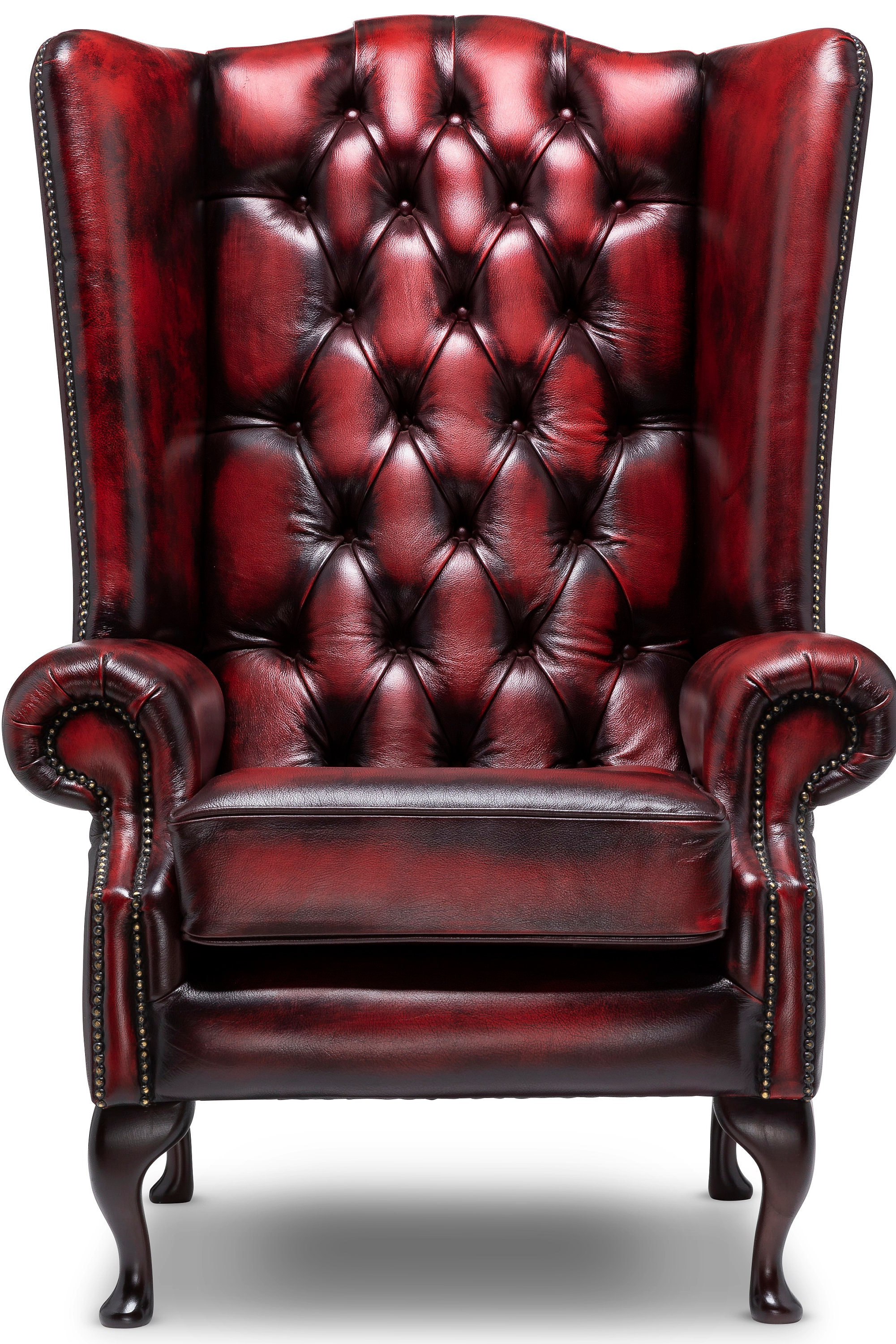 Chesterfield Extra High Back Wing Chair in Antique Oxblood Leather