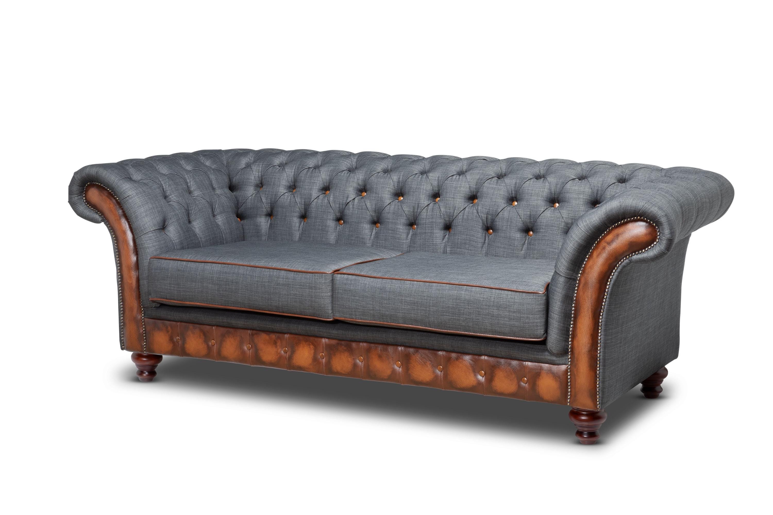 Chesterfield Belmont Sofa Antique Tan and Grey Tweed - Etsy UK