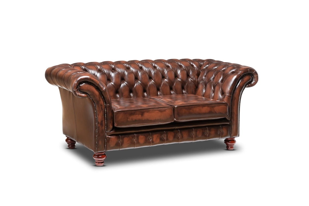 Chesterfield Two Seater Belmont Sofa Antique Brown Leather - Etsy UK