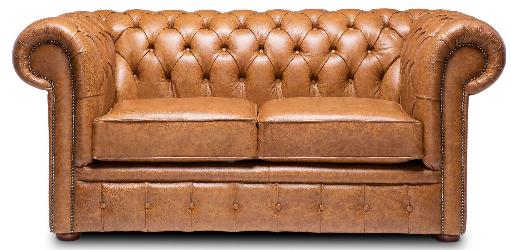 Chesterfield Real Leather Two / Three Seater Sofa Italian Vintage Tan ...