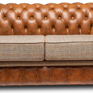 Chesterfield Real Leather Two / Three Seater Sofa Harris Tweed and ...