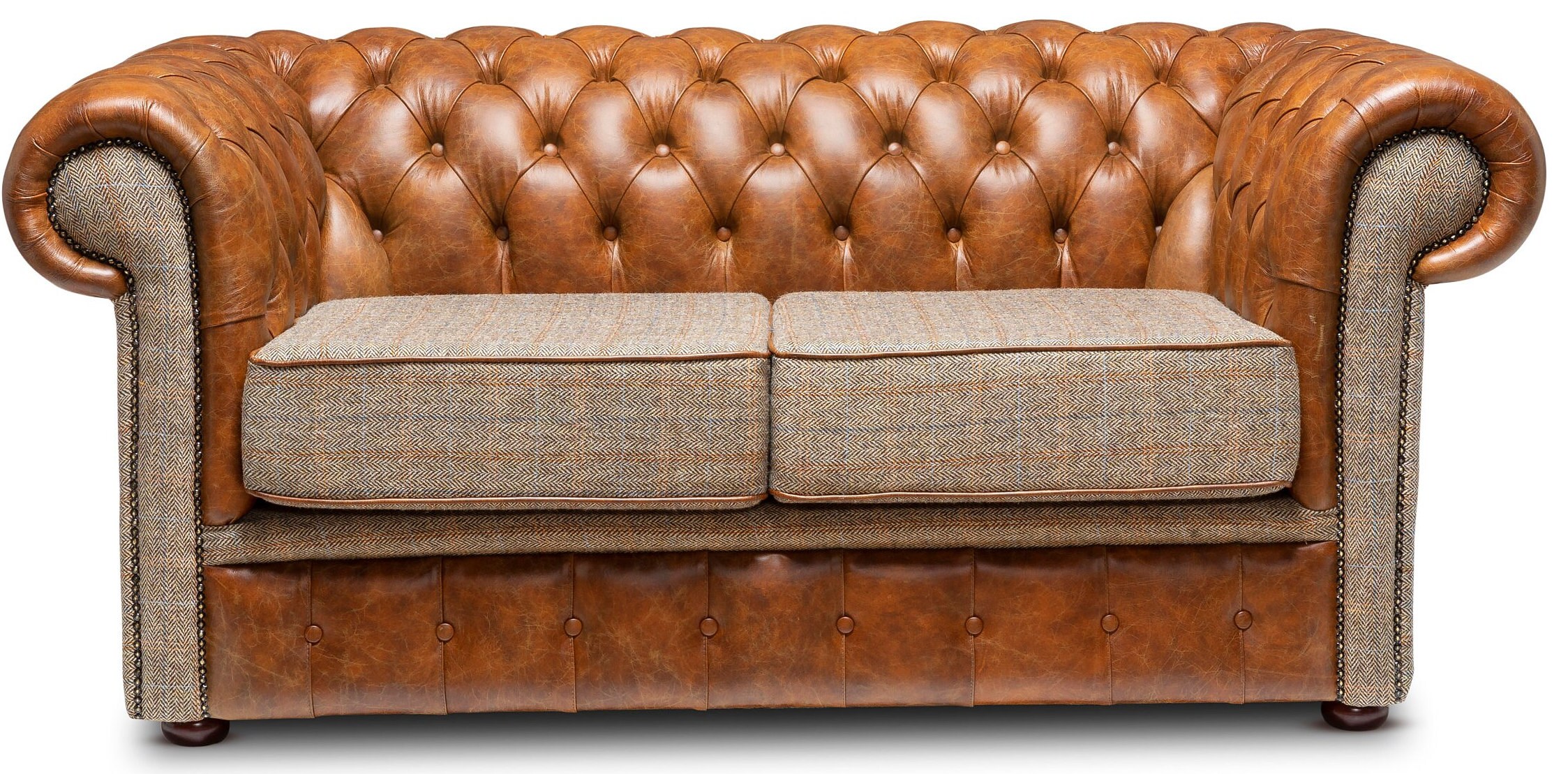 Chesterfield Real Leather Two / Three Seater Sofa Harris Tweed and ...