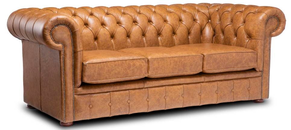 Chesterfield Real Leather Two / Three Seater Sofa Italian Vintage Tan ...