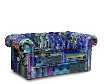 Chesterfield Velvet Two / Three Seater Sofa In Funky Patchwork