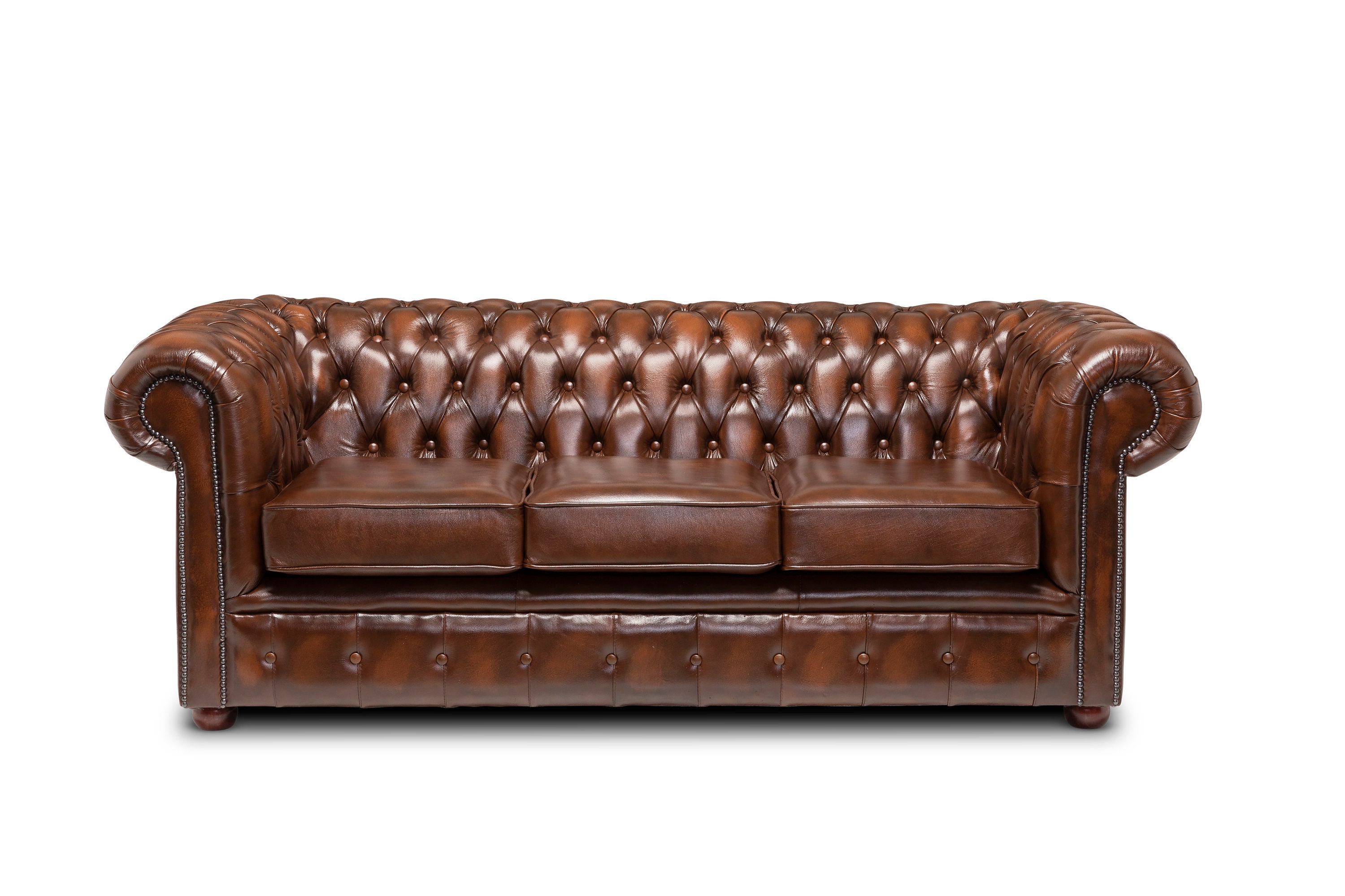 Chesterfield Real Leather Two Seater Sofa Genuine Antique Tan Leather ...