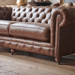 Chesterfield Real Leather Two / Three Seater Sofa Vintage Tan - Etsy UK
