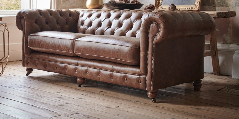 Chesterfield Real Leather Two / Three Seater Sofa Vintage Tan - Etsy UK