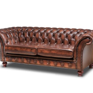 Chesterfield Three Seater Belmont Sofa Antique Brown Leather - Etsy UK