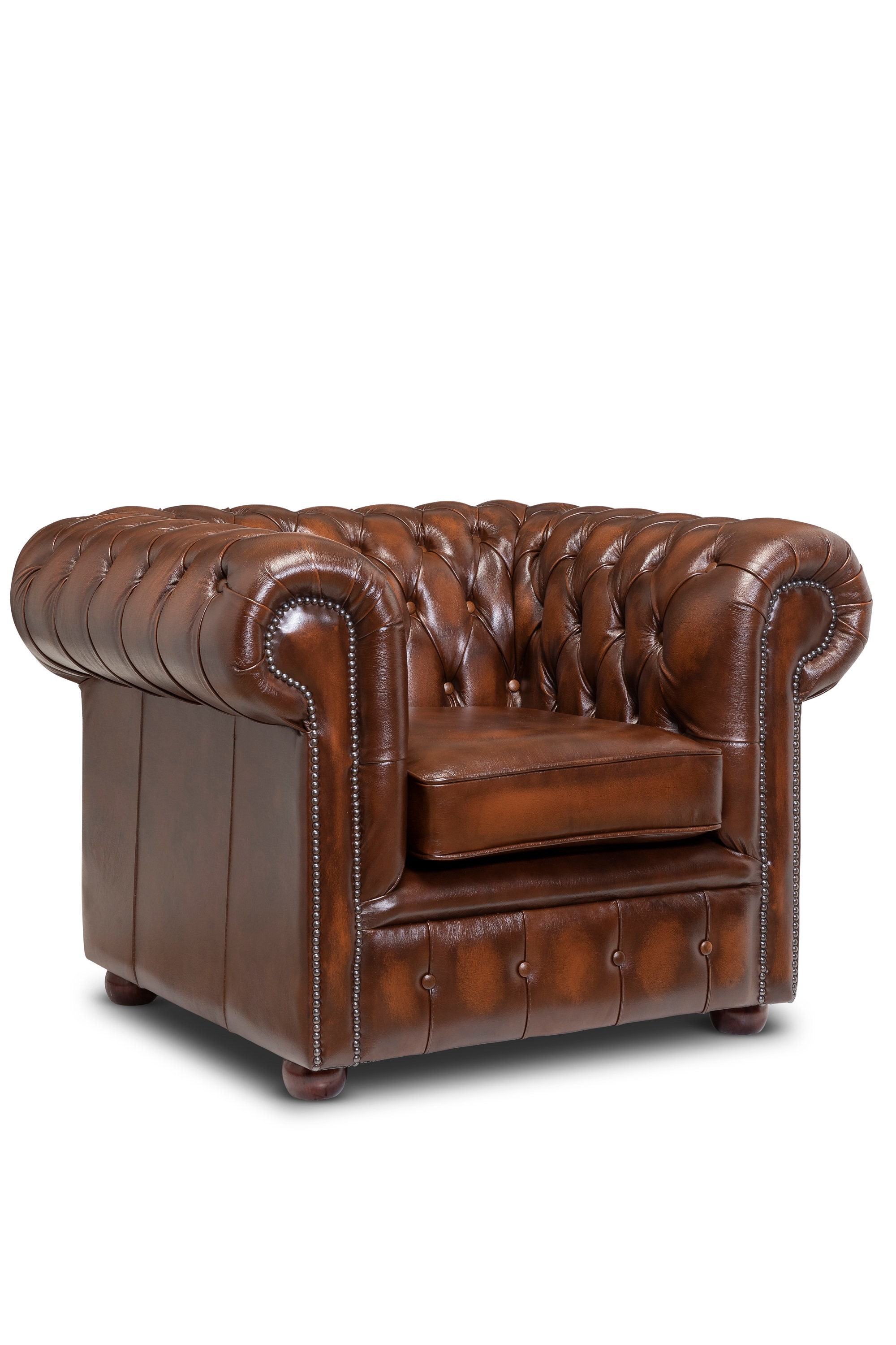 Chesterfield Real Leather Two Seater Sofa Genuine Antique Tan Leather ...