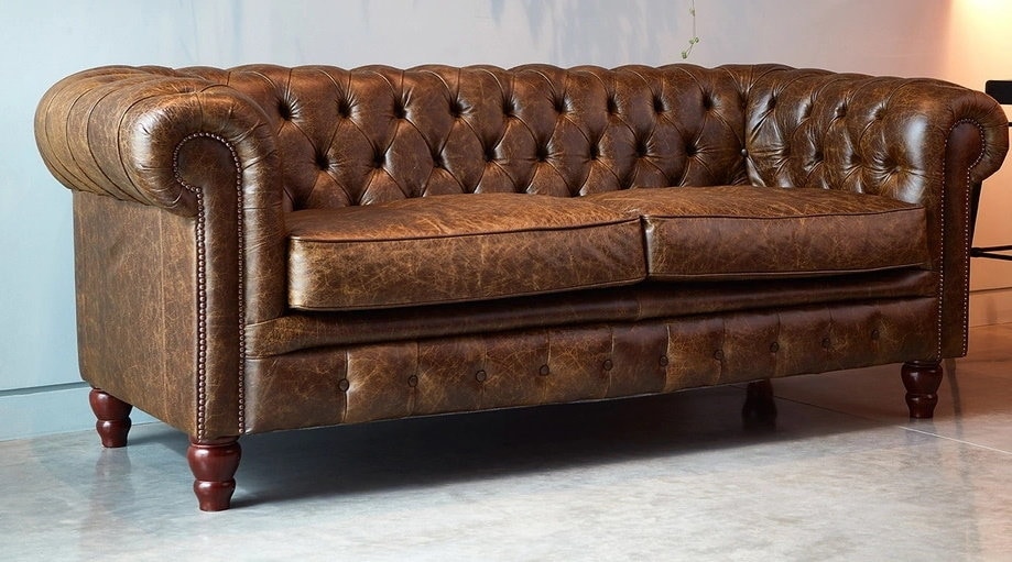 Chesterfield Real Leather Two / Three Seater Sofa Vintage Cognac Brown ...