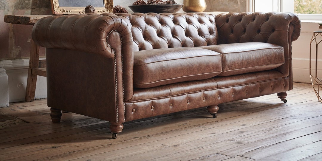 Chesterfield Real Leather Two / Three Seater Sofa Vintage Tan - Etsy UK