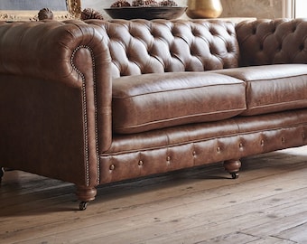 Handmade 3 Seater Vintage Tan Leather Chesterfield Sofa - Etsy UK