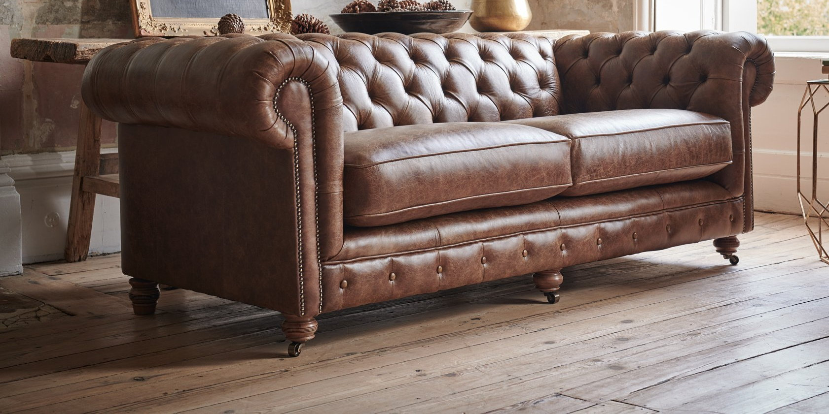 Chesterfield Real Leather Two / Three Seater Sofa Vintage Tan - Etsy UK