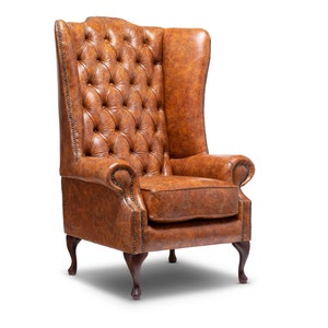 Chesterfield Extra High Back Wing Chair in Vintage Tan Leather