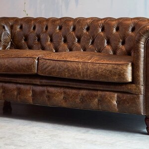 Chesterfield Real Leather Two / Three Seater Sofa Vintage Cognac Brown ...