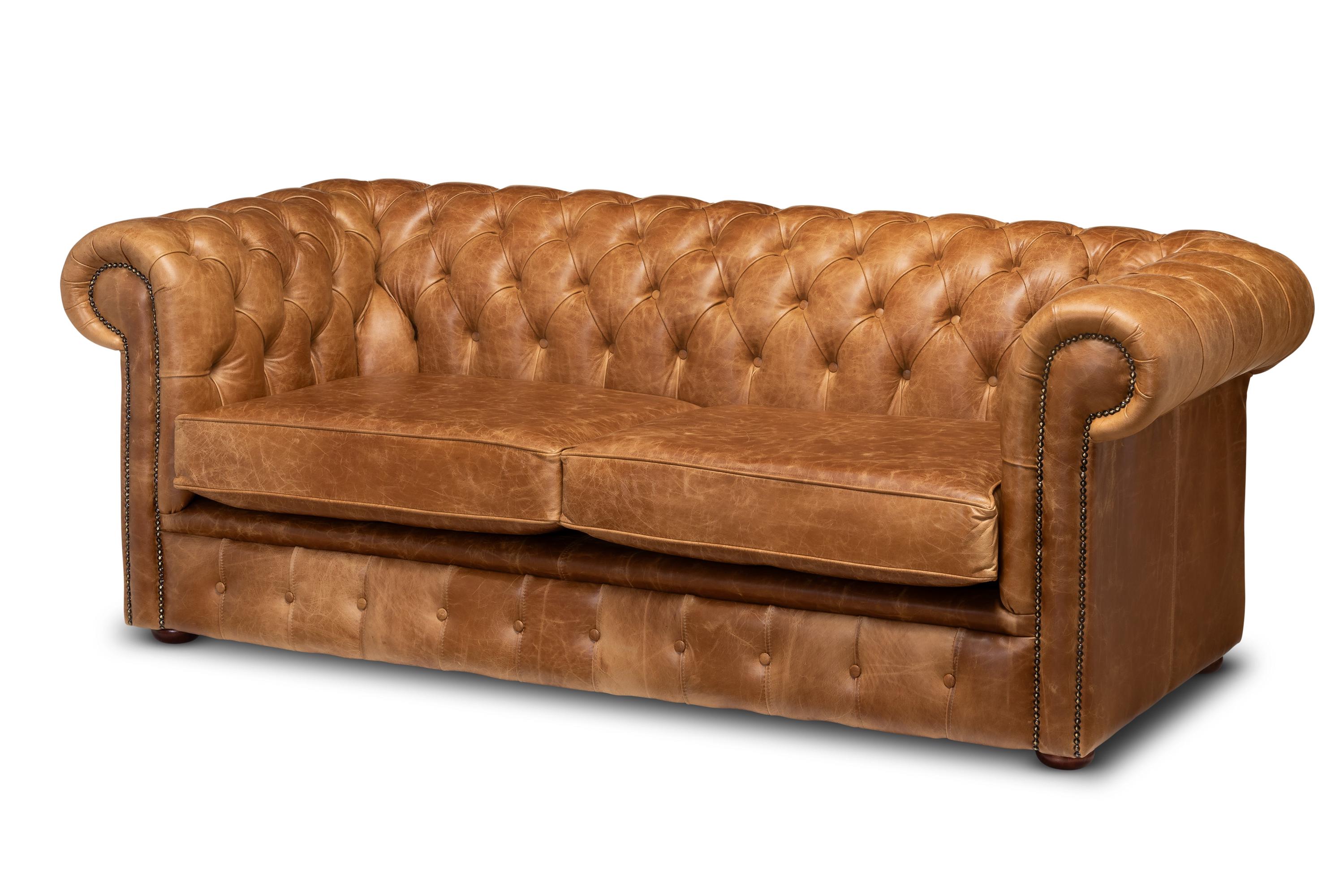 Chesterfield Plus Three Seater Sofa Genuine Vintage Cracked Tan Leather ...