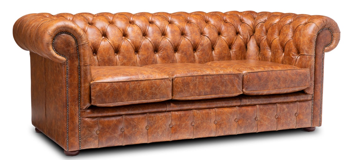 Chesterfield Real Leather Two / Three Seater Sofa Vintage Tan - Etsy UK