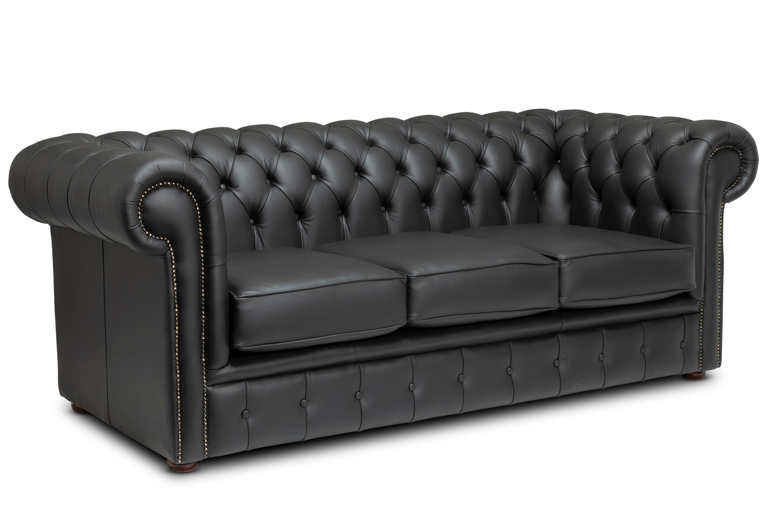 Chesterfield Real Leather Two / Three Seater Sofa Italian Black Leather ...