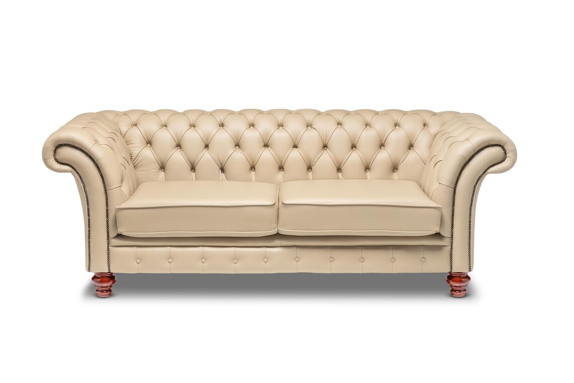 Chesterfield Three Seater Belmont Sofa Pebble Leather - Etsy UK