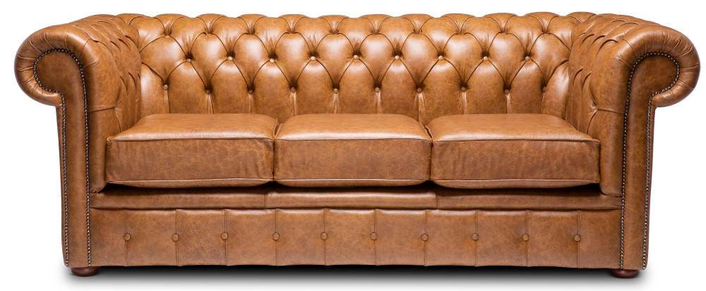 Chesterfield Real Leather Two / Three Seater Sofa Italian Vintage Tan ...