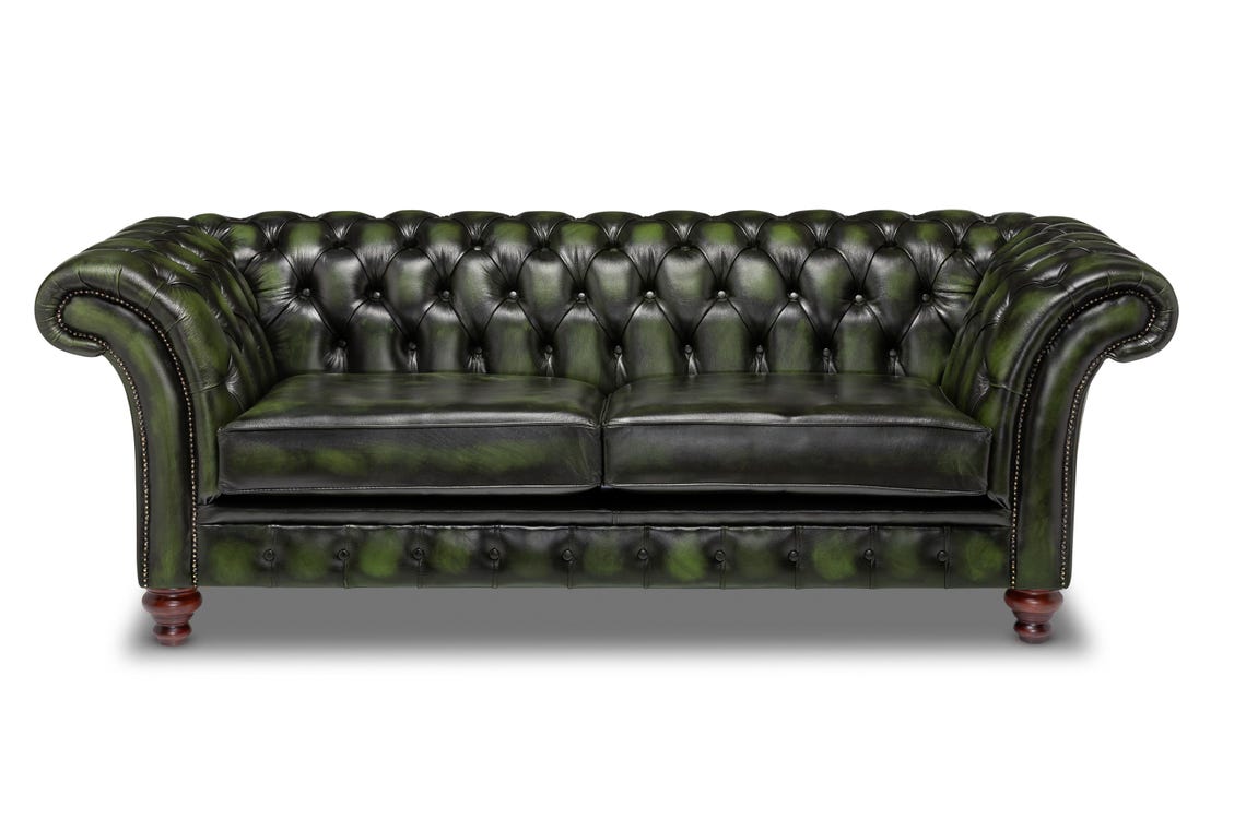 Chesterfield Three Seater Belmont Sofa Antique Green Leather - Etsy UK