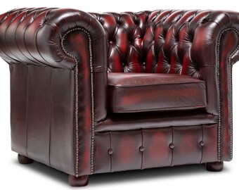 Chesterfield-Echtledersessel oder -Sofa aus antikem Ochsenblutrotem Leder