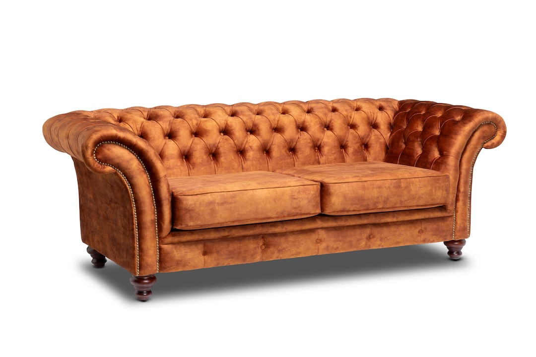 Chesterfield Three Seater Belmont Sofa Vintage Tan Velvet - Etsy UK