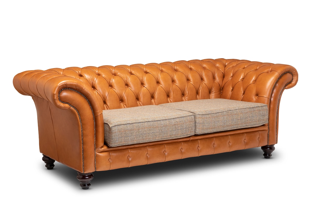 Chesterfield Belmont Real Leather Two / Three Seater Sofa Tan Leather ...