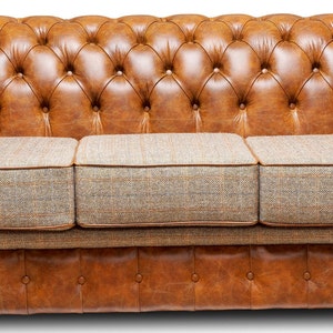Chesterfield Real Leather Two / Three Seater Sofa Harris Tweed and ...
