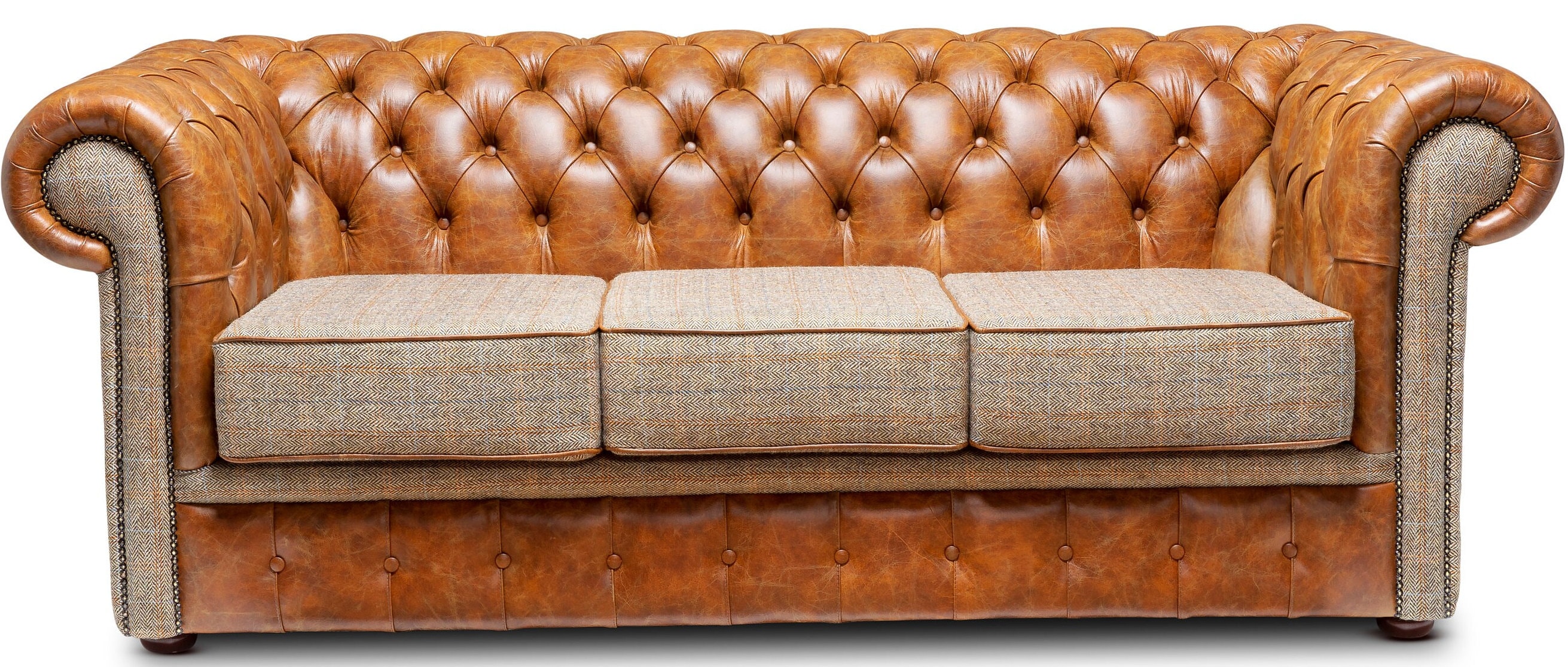 Chesterfield Real Leather Two / Three Seater Sofa Harris Tweed and ...
