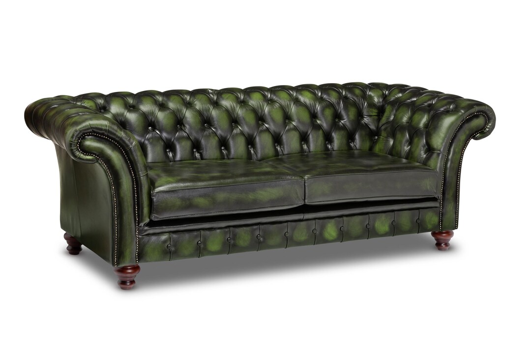 Chesterfield Three Seater Belmont Sofa Antique Green Leather - Etsy UK
