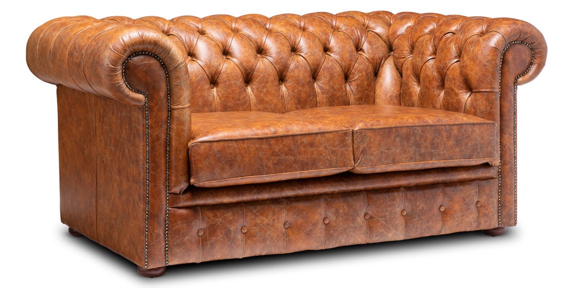 Chesterfield Real Leather Two / Three Seater Sofa Vintage Tan - Etsy UK