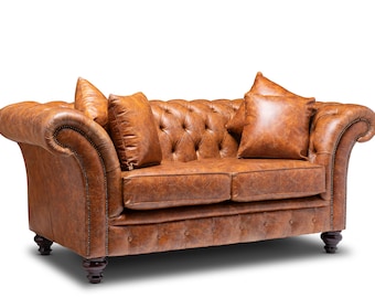 Chesterfield Belmont Real Leather Two / Three Seater Sofa Vintage Tan