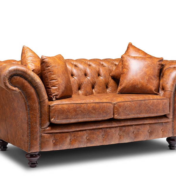 Chesterfield Belmont Real Leather Two / Three Seater Sofa Vintage Tan