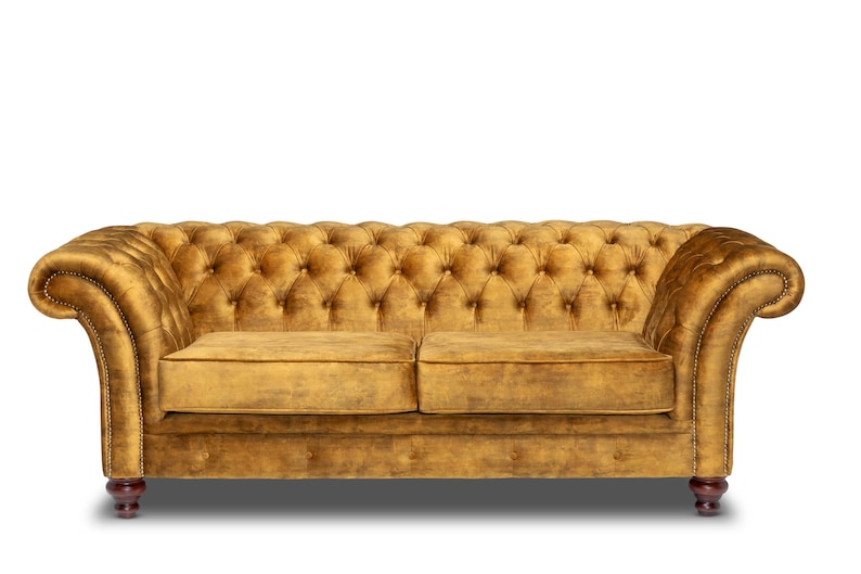 Chesterfield Three Seater Belmont Sofa Vintage Mustard Velvet - Etsy