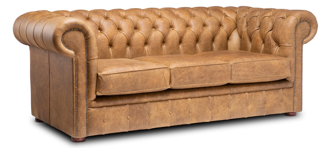 Chesterfield Real Leather Two / Three Seater Sofa Vintage Cognac - Etsy UK