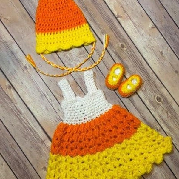 Crocheted Candy Corn Baby Dress Set