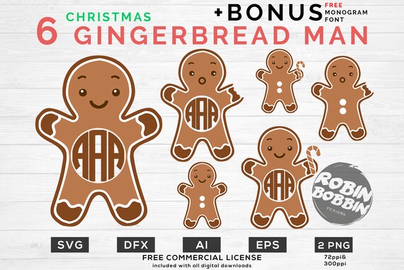 Christmas Gingerbread Man Monogram Svg Christmas Monogram Etsy