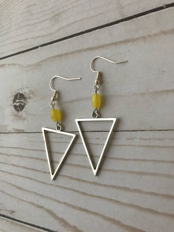 925 Solid Sterling Silver Triangle Earrings HookDanglingPolishedTri-angle Earrings