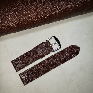 22 mm handmade by YG in the USA genuine leather Stingray embossed watch band brown designer