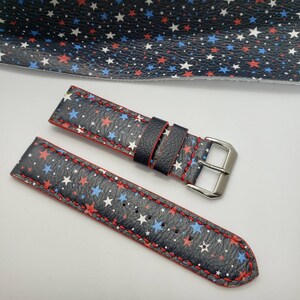 20 mm navy blue with starts hand made hand stitched genuine leather watch band made by YG