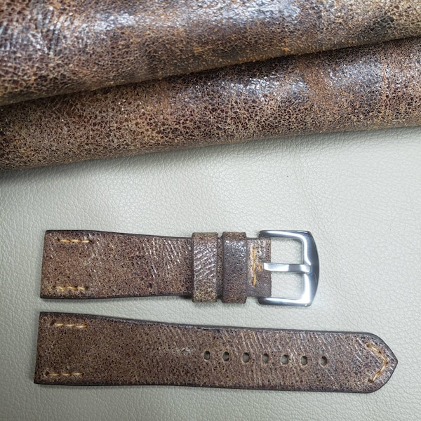 24 mm handmade in the USA by YG watch band, brown naturally distressed Italian genuine leather, fits Panerai