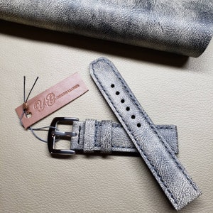 18 or 20 or 22 or 24  mm gray grey distressed emboss genuine leather watch band, handmade and hand stitched by YG