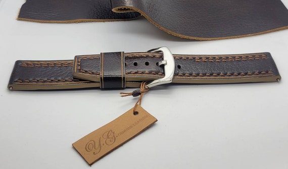Brown 22 Mm Unique All Handmade Genuine Leather Watch Band Brown 22 Mm Unique All Handmade Genuine Leather Watch Band