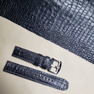 Alligator 16, 18, 20, 22, 24 mm mm genuine leather handmade hand stitched watch band, brown or black, made by YG
