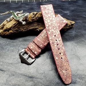 Pink 20 mm stingray embossed handmade genuine leather watch band