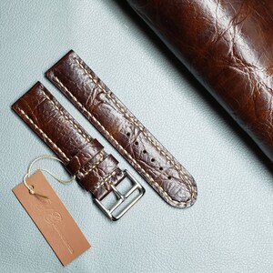 Genuine leather 22 mm watch band, cordovan/brown, hand made and hand stitched by YG, soft and pliable