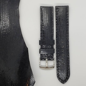 20 mm black polished reptile all hand made hand stitched genuine leather watch band made in the USA by YG