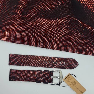 Designer &quot;Wavy Lizard&quot; 20 mm red/black genuine leather hand made watch band made by YG in the USA